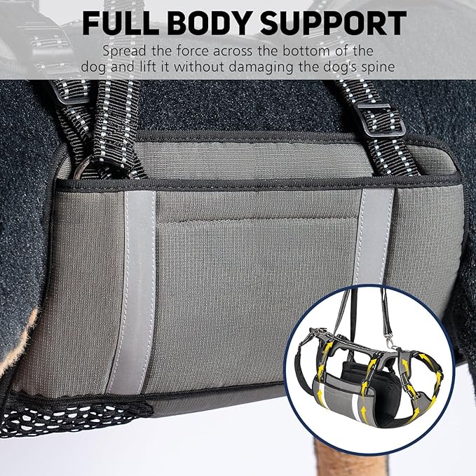 COODEO Mobility Dog Lift Harness, Emergency Carry Sling, Pet Rear Leg Support Rehabilitation Lifts Vest, Dog Carrier for Senior Dogs Joint Injuries, Arthritis (Military Green, L)-PawvioPets