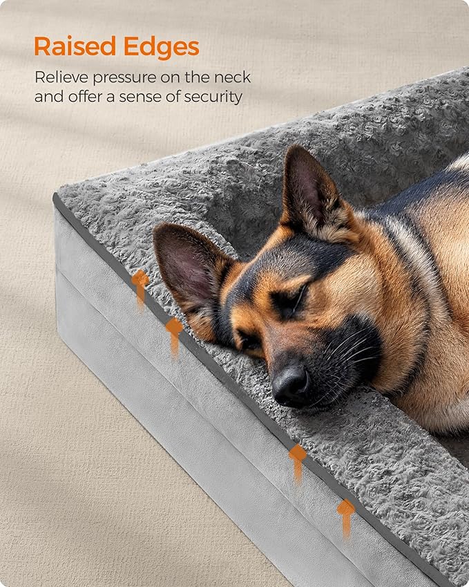 Feandrea Orthopaedic Dog Bed for Large Dogs, Waterproof Dog Sofa Bed with Removable Washable Cover, 48 x 35 x 7 Inches, Dove Gray UPGW254G01-PawvioPets