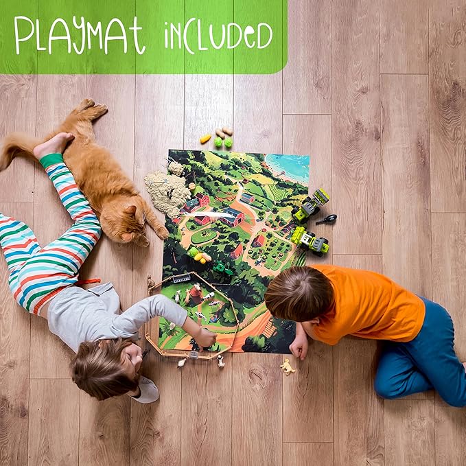 59 PCS Farm Sensory Bin Sandbox with Lid, 2.2 LB Sensory Sand, 40 Toddler Farm Toys, 3 Take Apart Construction Trucks -Sensory Toys for Kids 5-7, 3-4 & Up- Kids Gifts for Boys and Girls-PawvioPets