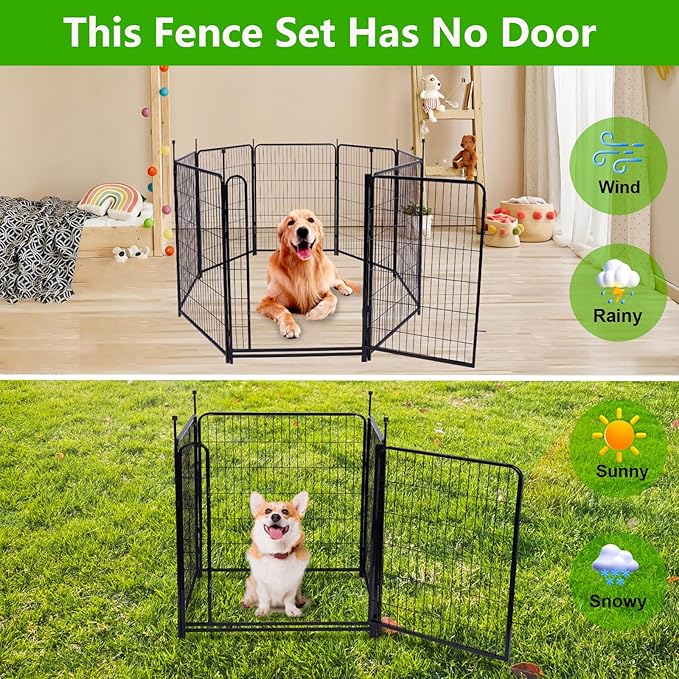 Garden Fencing 48in High No Door, 12 Panels Total 26.6Ft(L) Dog Fence Outdoor for Yard. Black Metal Fencing for Yard 4ft Tall, Flower Bed Fence, Animal Barrier Fences-PawvioPets