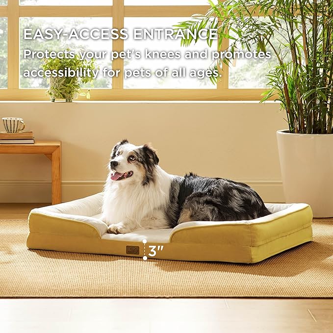 Bedsure XL Orthopedic Dog Bed for Extra Large Dogs - Washable XLarge Dog Cat Bed Waterproof, Comfort Dogs Couch Sofa with Washable Removable Cover, Pet Bed with Nonskid Bottom, Spicy Mustard, 42"-PawvioPets