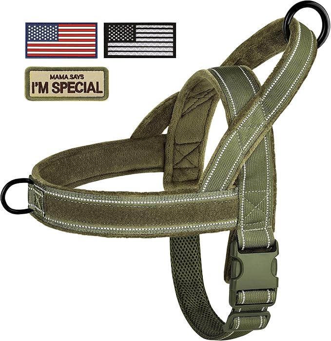 Forestpaw No Pull Dog Harness - Soft Flannel Padded Tactical Dog Vest Harness with Quick Release Buckle, Adjustable Reflective Pet Harness for Large Dogs Walking Training,Green XL-PawvioPets