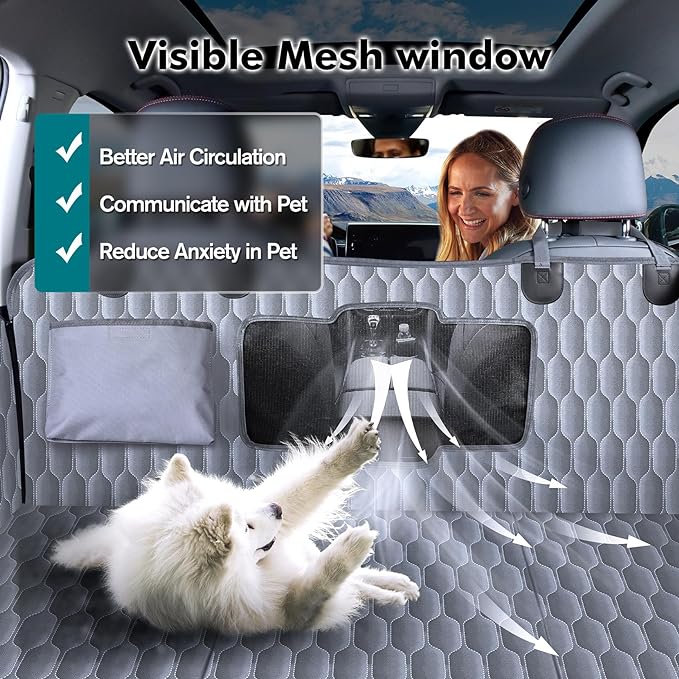 Back Seat Extender for Dogs-Supports 400lb,Waterproof Dog Car Seat Cover Hard Bottom-Detachable,600D Heavy Duty Scratch Proof Nonslip Soft,Dog Hammock for Car,SUVs-Grey-PawvioPets
