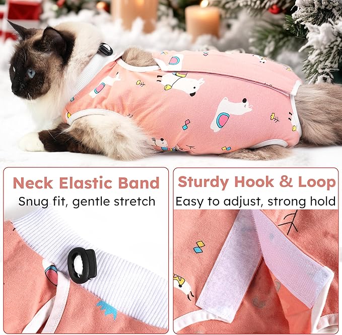 Cat Recovery Suit for Spay Abdominal Wounds, Breathable Cat Onesie for Cats After Surgery Female, Kitten Surgical Recovery Suit Female Cone of Shame Alternative for Cats Anti Licking-PawvioPets