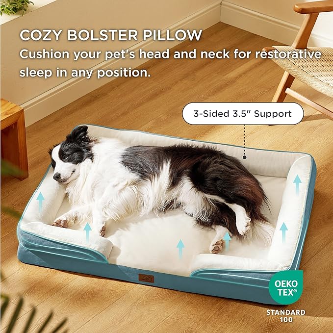 Bedsure Orthopedic Dog Beds Large Sized Dog - Washable Large Dog Cat Bed Waterproof, Comfort Dogs Couch Sofa with Washable Removable Cover, Pet Bed with Nonskid Bottom, Dune Haze Blue, 35"-PawvioPets