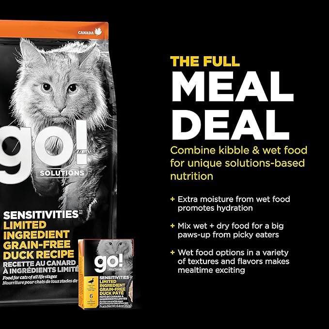 Go! Solutions Sensitivities Limited Ingredient, Grain-Free Dry Cat Food, Duck Recipe for Sensitive Stomach, 16 lb Bag-PawvioPets