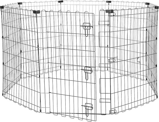 Amazon Basics Foldable Octagonal Metal Exercise Dog Playpen - Indoor/Outdoor, Single Door, Medium (8 Panels, 24 x 36), Easy to assemble and store, 36" - Medium, Black-PawvioPets