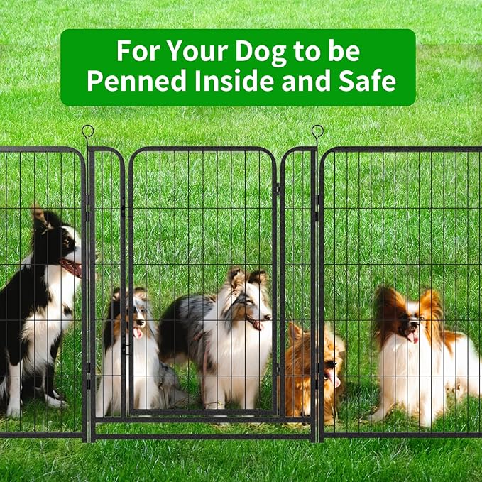 Dog Playpen Outdoor Extra Wide 8 Panels Heavy Duty Dog Fence 40" Height Anti-Rust with Doors Portable for RV Camping Yard, Total 21FT, 35 Sq.ft, Snowy Black-PawvioPets