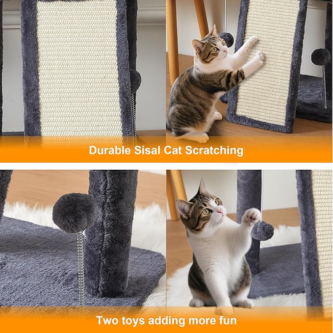 17.7-inch Small Cat Tree Tower with Scratching Post for Indoor Cats,Grey-PawvioPets