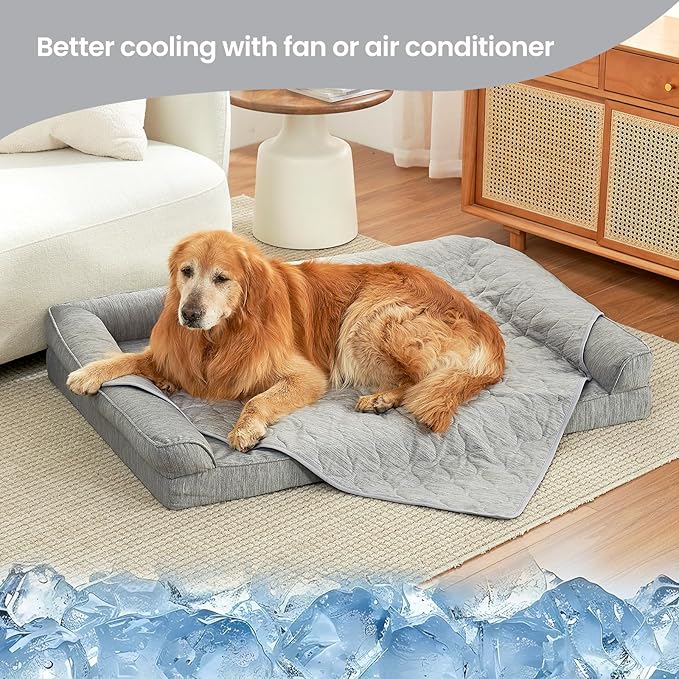 Cozy Bliss Leakproof Cooling Blanket for Medium Dogs – Q-Max>0.4, Durable & Washable Dog Cooling Mat for Hot Weather, Soft Pet Throw & Couch Protector for Dogs & Cats, 30x40 Inch, Heather Silver Grey-PawvioPets