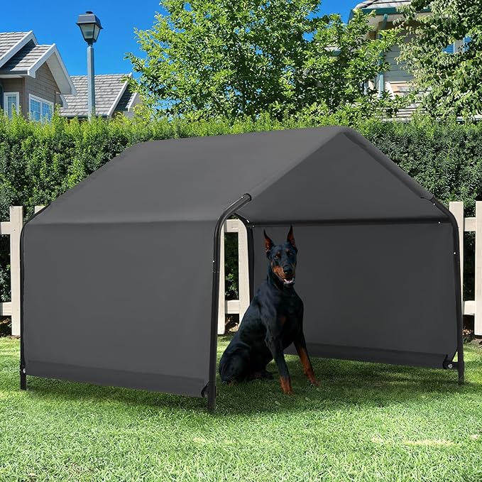 Dog Shade Shelter Outdoor 4'x4'x3' Tent for Large Medium Dogs, Outside Sun Rain Canopy Pet House for Livestock Pigs Cats with Waterproof Roof Ground Nails,Darkl Gray-PawvioPets