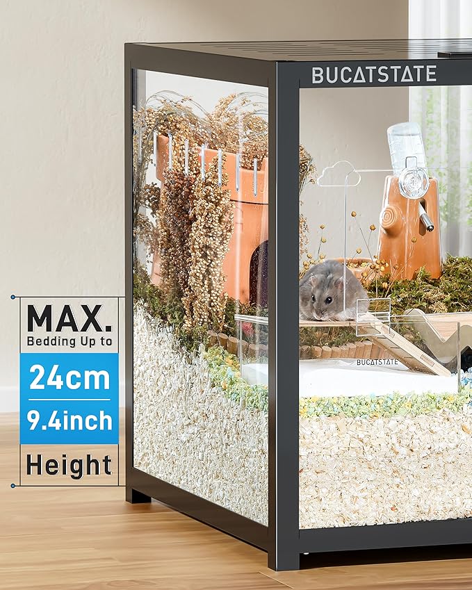BUCATSTATE Hamster Cage 3.0: Large Metal Rat Cage Stackable with Top Access Easy Assemble 39.3L x 19.7W x 20.4H Inches Dwarf Syrian Hamster Tank for Gerbil Mouse (5.4 ft², Black)-PawvioPets