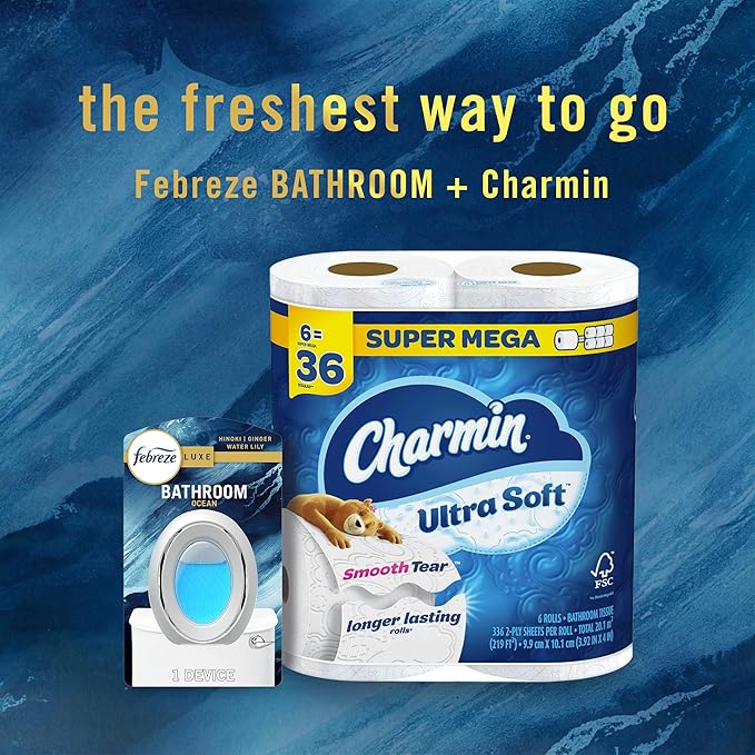 Febreze Bathroom Air Freshener, Odor-Fighting, Plug In Alternative, Air Fresheners for Home and Bathroom and Kitchen, Closet Air Fresheners, Ocean Scent, 4 Count-PawvioPets