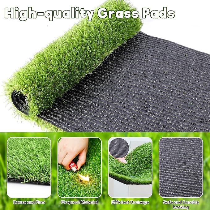 Dog Grass Pad with Tray: 3 Pack Grass Pee Pads for Dogs Potty for Puppy Training, Artificial Turf for Dogs with Collection Tray for Indoor /Outdoor /Patio /Balcony, 22"x18" Green-PawvioPets