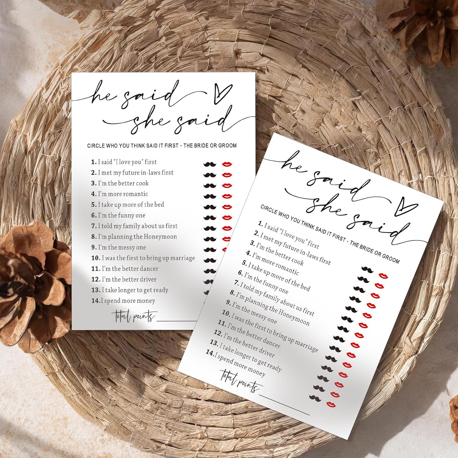 Fun Bridal Shower Games Set 25 Weddin Games Cards He Said She Said with Fun Bride and Groom Trivia Favors for 25 Guests, Minimalist White Wedding Party Supplies - A09