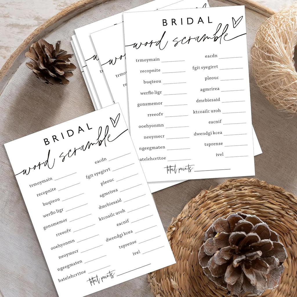 Fun Wedding Shower Games Bridal Word Scramble who knows the bride best 25 Game Cards with 1 Answer Card Bridal Shower Game Rustic Ideas Activity for Engagement Wedding Party Entertainment - A03