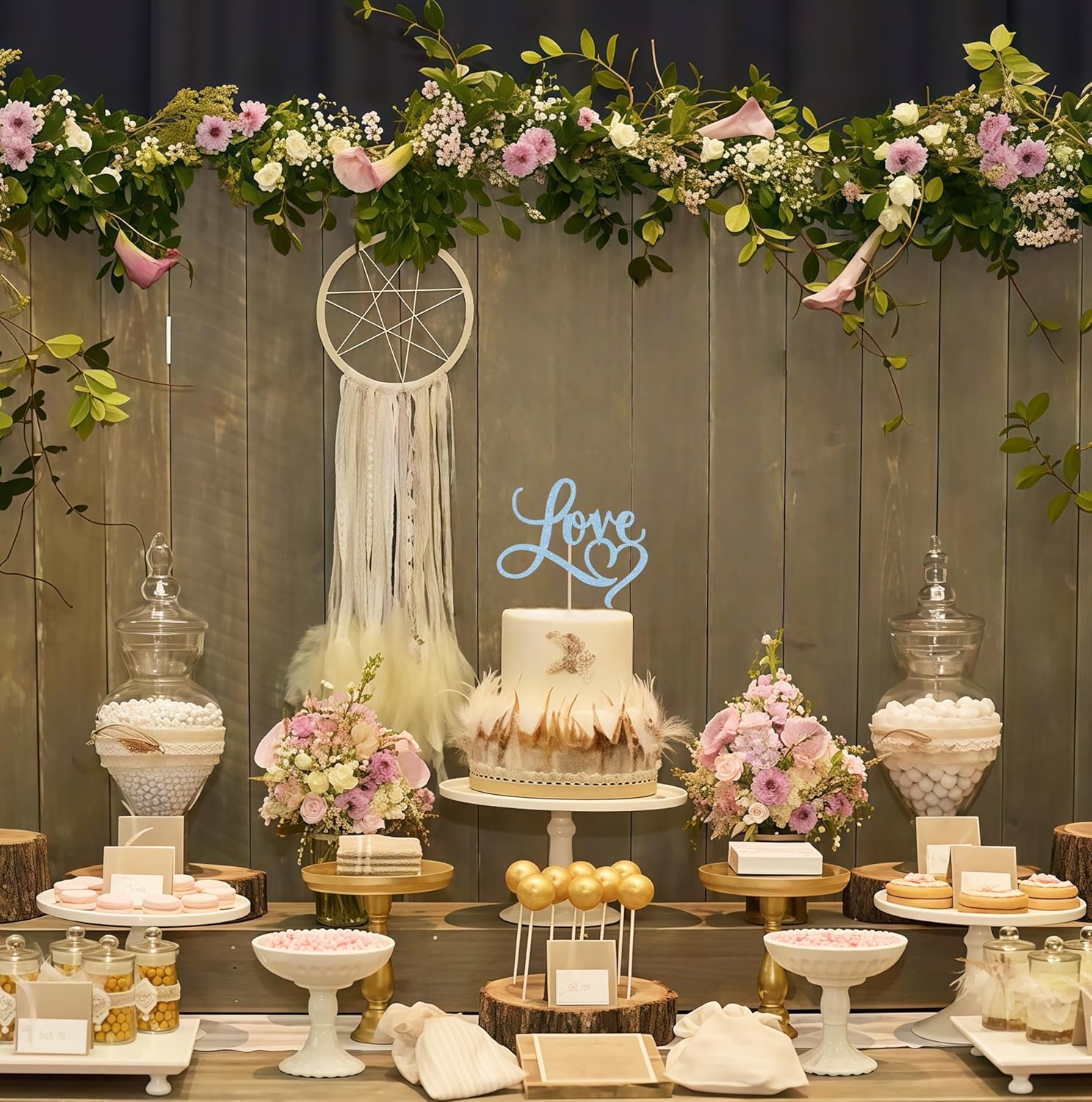 Love Cake Topper - Light Blue Glitter Paper Wedding Cake Decoration Supplies, Perfect for Bridal Shower/Engagement/Anniversary/Birthday Party