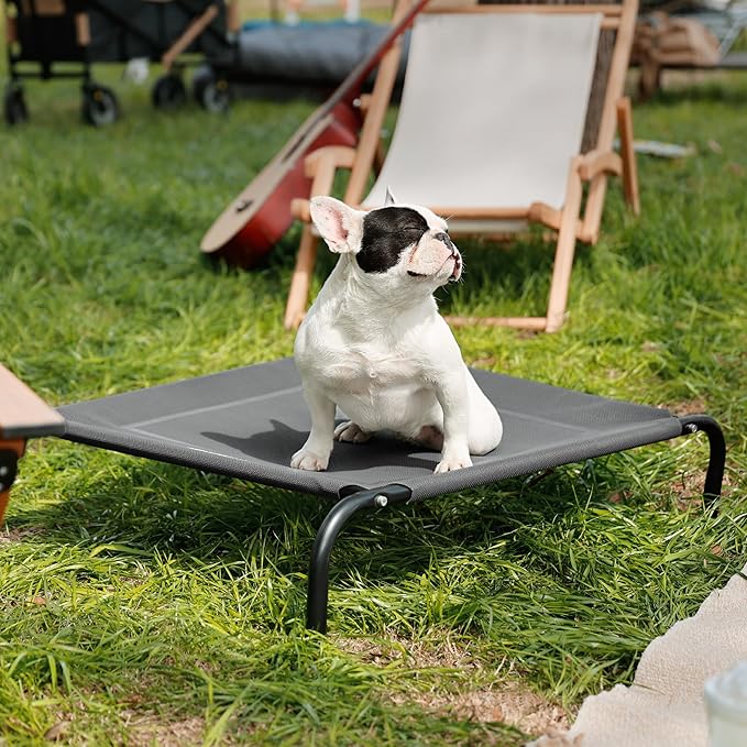 Bedsure Outdoor Elevated Dog Bed Medium Size Dog, Portable Indoor & Outdoor Cooling Raised Cot Pet Hammock Bed with Skid-Resistant Feet, Frame with Breathable Mesh, Grey, 43 inches-PawvioPets