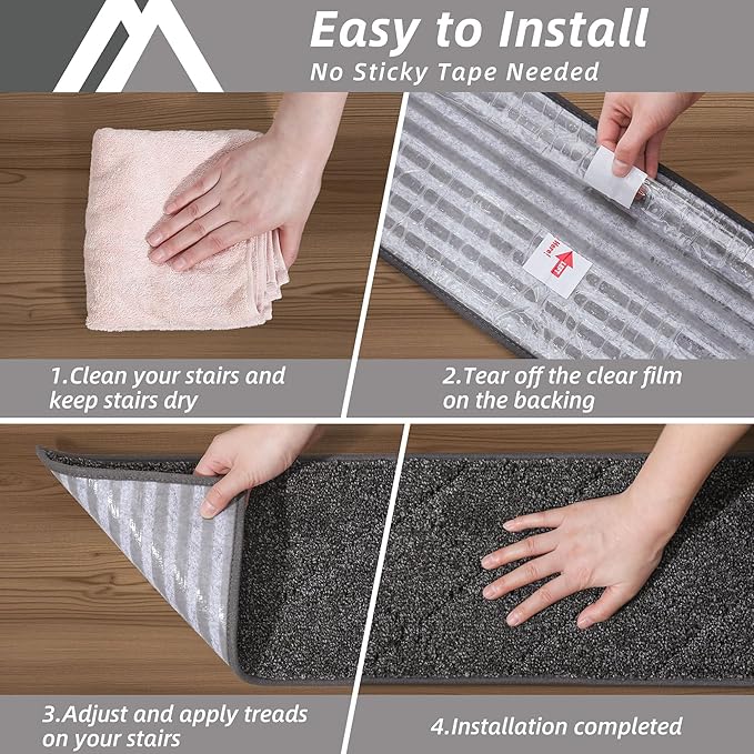 COSY HOMEER Edging Stair Treads Non-Slip Carpet Mat 28inX9in Indoor Stair Runners for Wooden Steps, Edging Stair Rugs for Kids and Dogs, 100% Polyester TPE Backing (10pc, Black)-PawvioPets