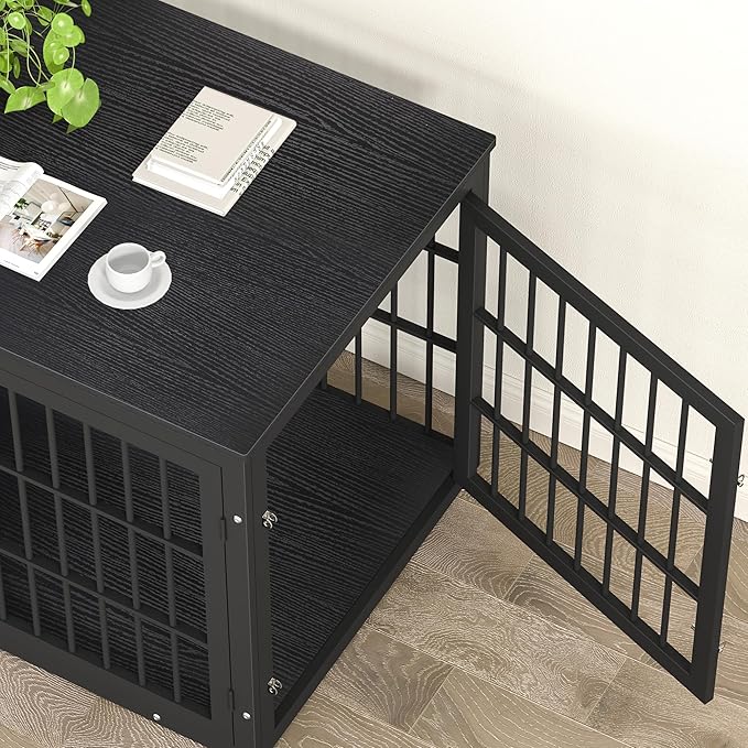 48 Inch Heavy Duty Dog Crate Furniture for Large Dogs, Decorative Pet House End Table, Extra Large Wooden Cage Kennel Furniture Indoor, Black-PawvioPets