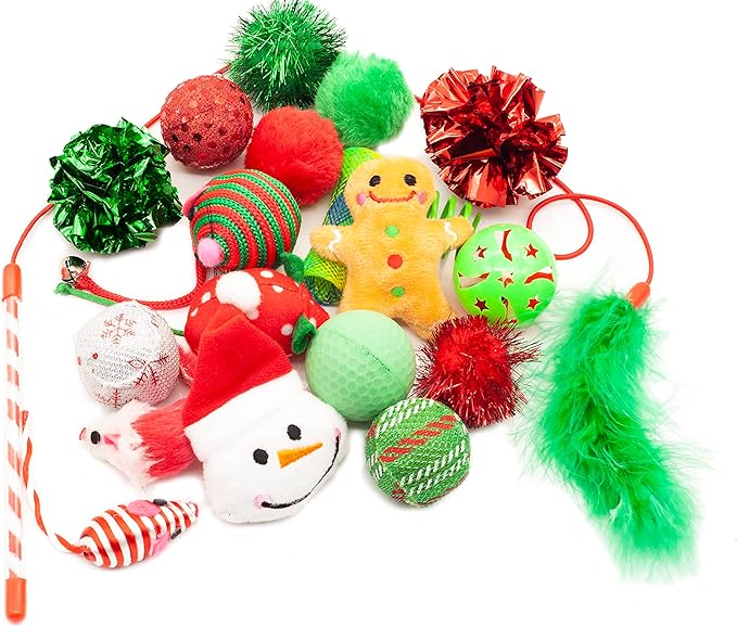 Fashion's Talk Holiday Festive Red Variety Pack Gift Box Cat Toy with Catnip, Box 20 Count-PawvioPets