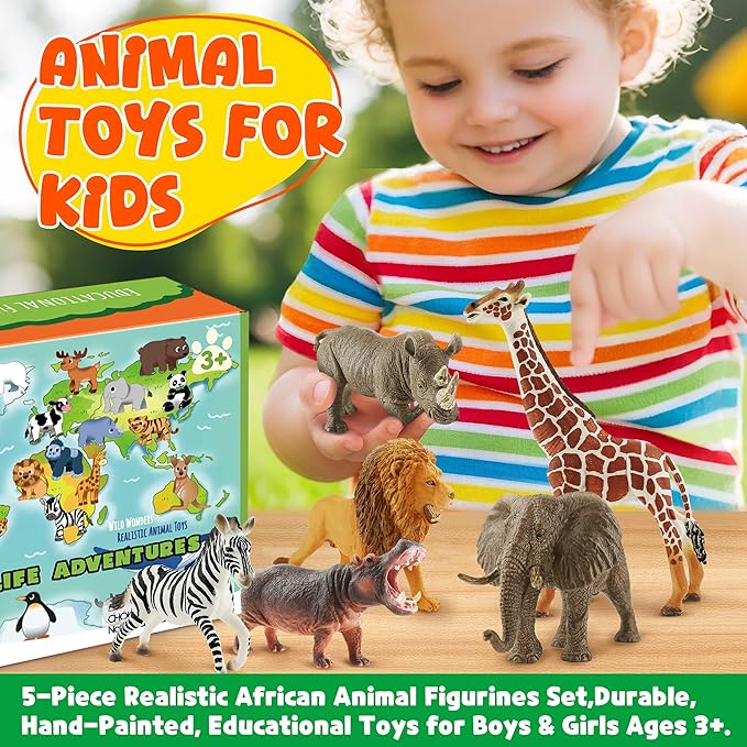6PCS Safari Animal Figure Toys for Kids 3-5 Realistic Plastic Jungle Animal Figurines African Wildlife Learning Toys for Kids Boys Girls Toddlers-PawvioPets