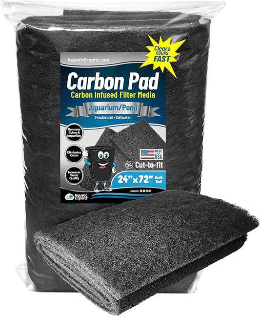 Aquarium Carbon Pad - Cut to Fit Carbon Infused Filter Pad Media for Crystal Clear Fish Tank and Ponds (24 Inch Width, 72 Inch Long)-PawvioPets