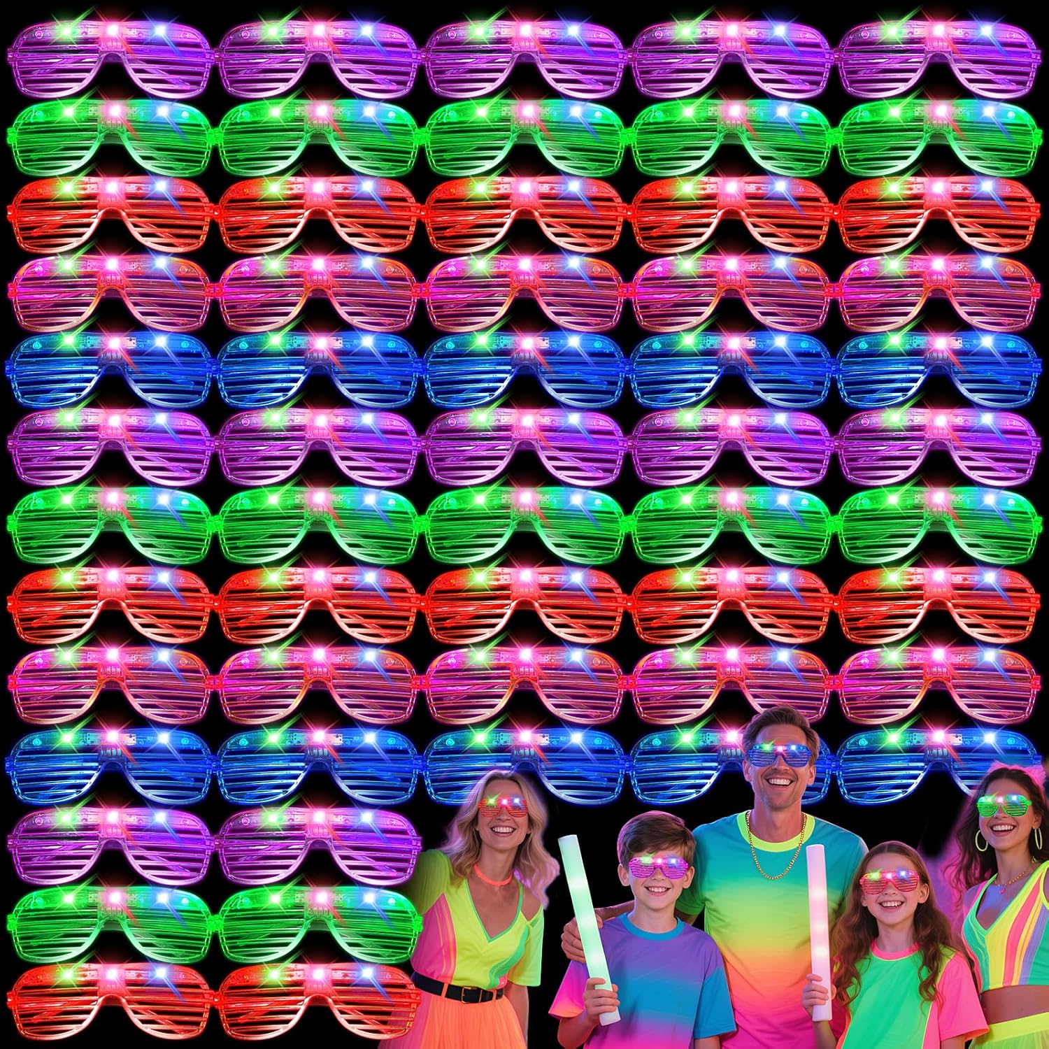 108 PCs LED Glasses,Light Up Glasses,Glow Glasses Glow In The Dark Party Supplies Suitable For Kids/Adults, 3 Light up Modes, 5 Neon Colors Rave Party,Wedding, Birthday, Concert, New Year, Carnival