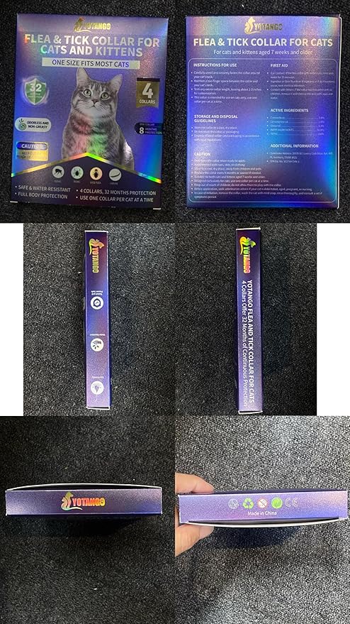 4 Pack Flea Collar for Cats 32 Months Prevention, Waterproof Natural Treatment Collar Adjustable for All Breeds and Size(Black & Purple)-PawvioPets