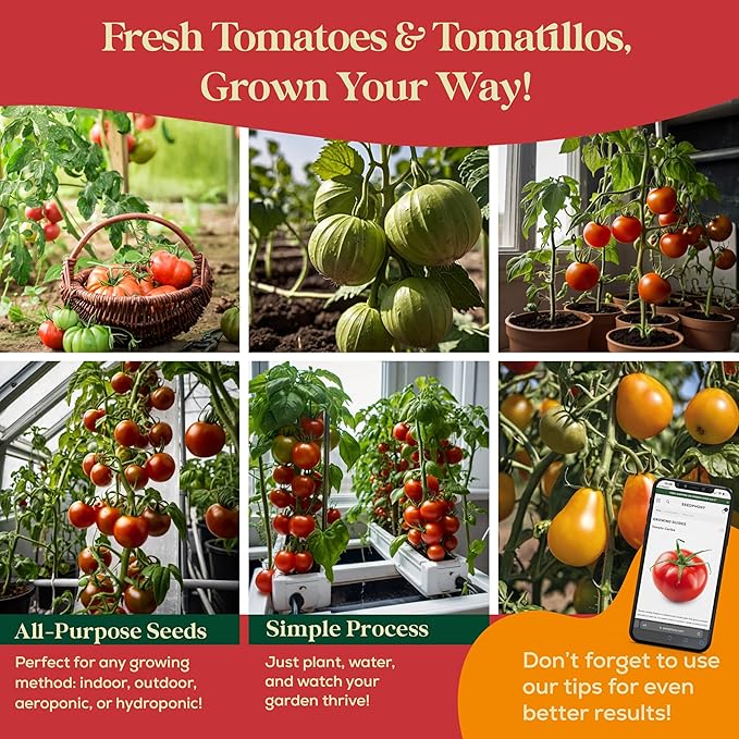 14 Tomatillo & Tomato Seeds for Planting Variety Pack - 990+ Non-GMO Heirloom Vegetable Seeds for Growing Tomato Indoor & Outdoor: Cape Gooseberry, Cherry, Flame, Roma, Beefsteak Tomatoes-PawvioPets