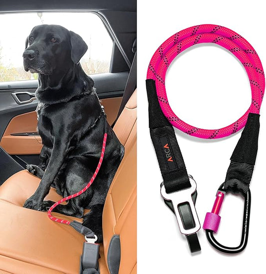 Dog Seat Belt for Car | Universal Dog Car Seatbelt | Durable Reflective Rope with Clip Hook Latch, Buckle and Carabiner- Safe and Secure Pet Safety Restraint (Pink)-PawvioPets