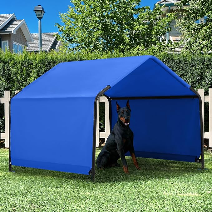 Dog Shade Shelter Outdoor 4'x4'x3' Tent for Large Medium Dogs, Outside Sun Rain Canopy Pet House for Livestock Pigs Cats with Waterproof Roof Ground Nails,Blue-PawvioPets