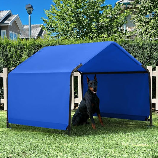 Dog Shade Shelter Outdoor 4'x4'x3' Tent for Large Medium Dogs, Outside Sun Rain Canopy Pet House for Livestock Pigs Cats with Waterproof Roof Ground Nails,Blue-PawvioPets