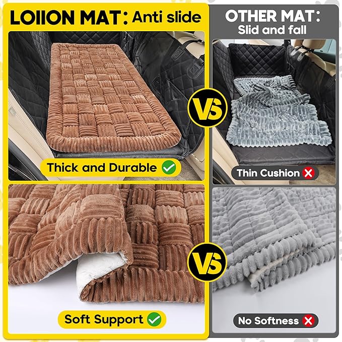 Dog Car Bed Mat, Non-Slip Backseat Extender Pet Blanket, Plaid Dog Bed for Trucks, Sedans & Large SUVs, Chew-Resistant Travel Pad for Dogs, Easy Clean & Scratch-Proof & Comfort（56"x28.7" Brown-PawvioPets