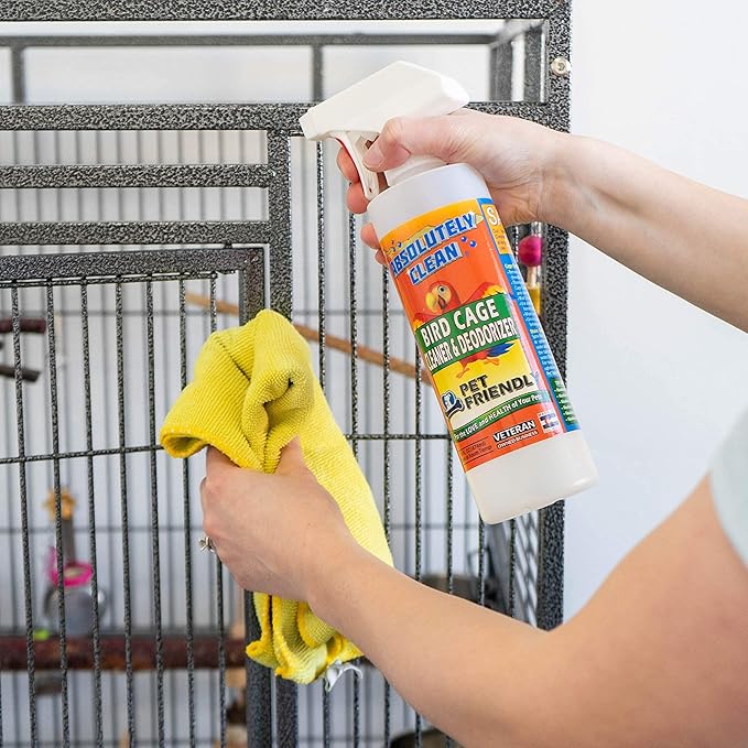 Absolutely Clean Amazing Bird Cage Cleaner and Deodorizer - Just Spray/Wipe - Safely & Easily Removes Bird Messes Quickly and Easily - Made in The US - Fragrance Free - 16oz (Pack of 2)-PawvioPets