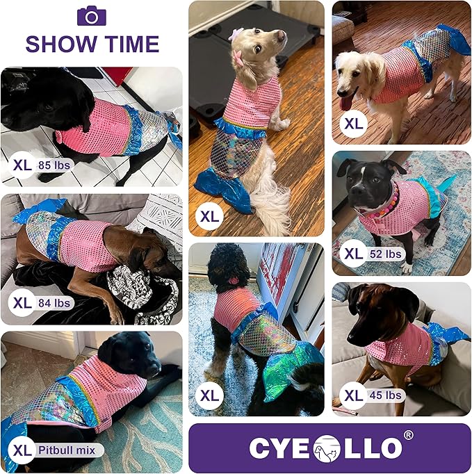 cyeollo Dog Costumes for Large Dogs Sparkly Mermaid Cosplay Clothes Pet Costme Birthday Party Outfit Dog Halloween Costumes Size XL-PawvioPets