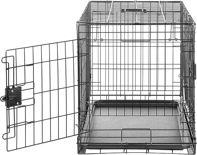 Amazon Basics Durable,Foldable Metal Wire Dog Crate with Tray, Double Door, 30 x 19 x 21 in, Black-PawvioPets