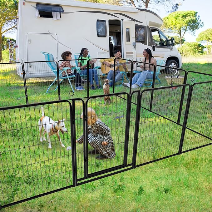 Dog Playpen Outdoor Extra Wide 12 Panels Heavy Duty Dog Fence 47" Height Anti-Rust with Doors Portable for RV Camping Yard, Total 32FT, 79 Sq.ft, Snowy Black-PawvioPets