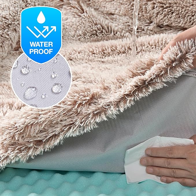 EHEYCIGA Foldable XXL Dog Bed, Faux Fur Fluffy Pet Couch Bed for Extra Large Dogs, Orthopedic Calming Memory Foam Pet Bed, Washable Soft Pet Sofa Bed with Non-Slip Bottom, Faded Brown, 54"x38"x7.5"-PawvioPets