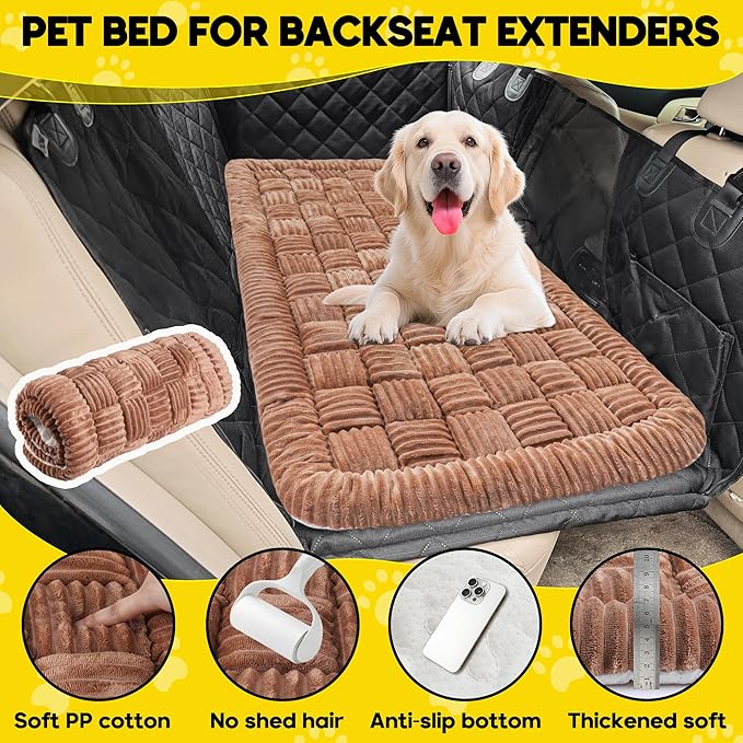 Dog Car Bed Mat, Non-Slip Backseat Extender Pet Blanket, Plaid Dog Bed for Trucks, Sedans & Large SUVs, Chew-Resistant Travel Pad for Dogs, Easy Clean & Scratch-Proof & Comfort（56"x28.7" Brown-PawvioPets