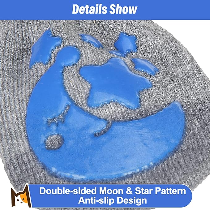 BEAUTYZOO Anti-Slip Dog Socks with Grips Traction Control for Small Medium Large Dogs, Non Skid Indoor Double Side Pet Paw Protector for Hardwood Floor Wear (Moon and Star, Small)-PawvioPets