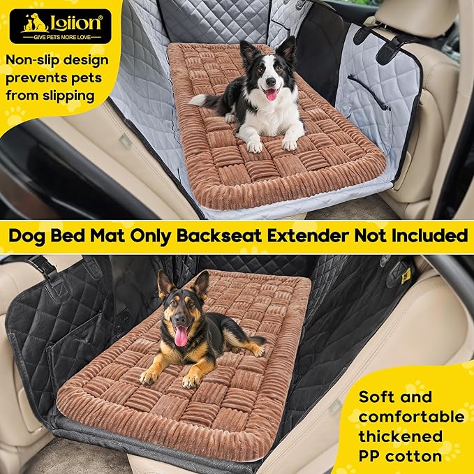 Dog Car Bed Mat, Non-Slip Backseat Extender Pet Blanket, Plaid Dog Bed for SUVs, Sedans & Trucks, Chew-Resistant Travel Pad for Dogs, Easy Clean & Scratch-Proof & Comfort (50"x24.6") Brown-PawvioPets