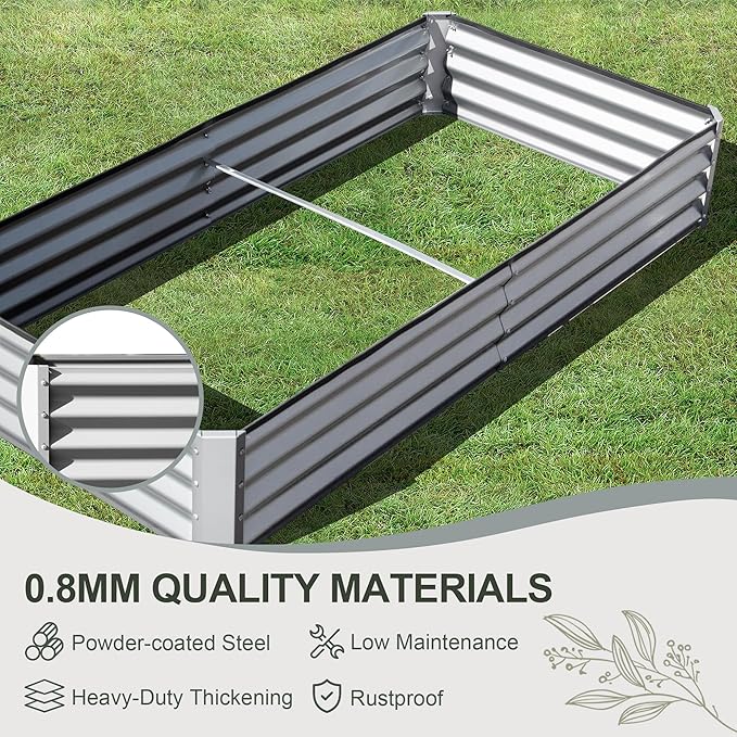 Domi Galvanized Raised Garden Bed, 8x4x1Ft Thickening Metal Planter Box for Vegetables Bottomless for Backyard Outdoor, 1" Deep w/ 228 Gallon Capacity - Silvery-PawvioPets