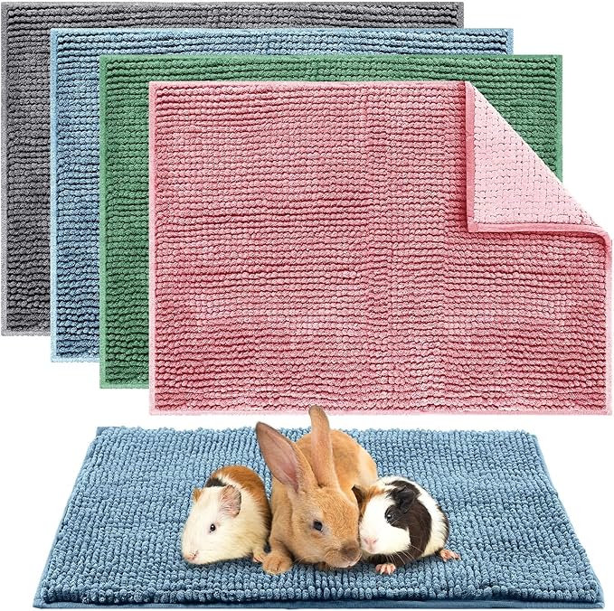 Amylove 4 Pcs Guinea Pig Cage Liner Guinea Pig Bedding Washable Fleece Pee Pads Reusable Small Animals Training Mat Small Animal Sleeping Bed for Bunny Hamster(Mixed Colors,16 x 24 Inch)-PawvioPets