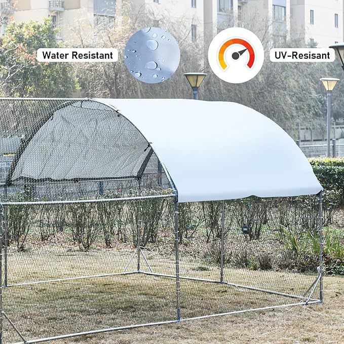 4ever2buy Large Metal Chicken Coop with Run Walk-in Poultry Cage Chicken Runs House Pen Cage Dome Roofed Chicken Coops with Anti-Ultraviolet Cover for Outdoor Backyard Farm Use 9.5'W x 19.3'L x 6.3'H-PawvioPets