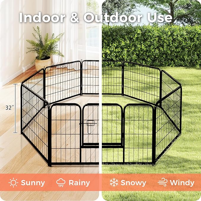 32 Inch Dog Playpen - 8 Panels Metal Pet Exercise Pen for Small-Medium Dogs, Indoor/Outdoor Dog Fence for Yard, Garden, Camping & RV Travel-PawvioPets