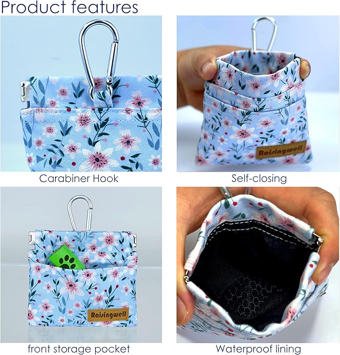 Dog Treat Pouch, Small Cotton Pocket Sized Training Holder, Hand Free Walking Fanny Bag with Carabiner, Self-Closing Pet Feed Snack Reward, Behavior Aids for Puppy Travel or Outdoor Use-PawvioPets