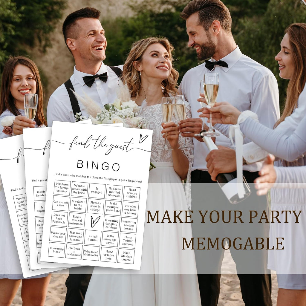 Fun Wedding Shower Bingo 25Pcs Prefilled Find The Guest Bingo Game Cards Engaging Bridal Party Entertainment for Wedding Shower, Engagement Party & Reception for Minimalist Newlywed Game - A15