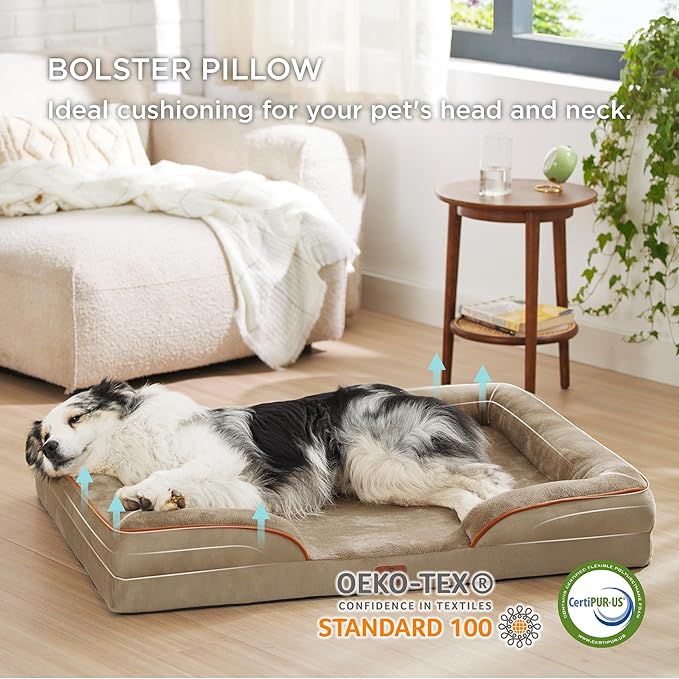 Bedsure XL Plus Orthopedic Dog Bed for Extra Large Dogs - Washable XLarge Dog Cat Bed Waterproof, Comfort Dogs Couch Sofa with Washable Removable Cover, Pet Bed with Nonskid Bottom, Hazel, 48"-PawvioPets
