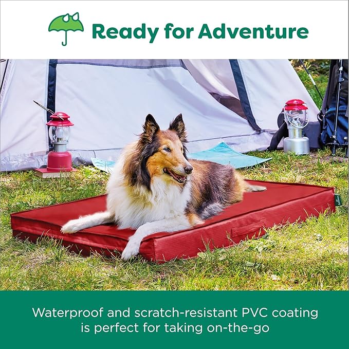 FurHaven Cooling Dog Bed – XXL Foam Mattress for Joint Pain Relief, Waterproof Liner, Removable Washable Cover, Durable for Outdoor Use, Deluxe Grid Indoor/Outdoor Bed – Red, Jumbo Plus-PawvioPets